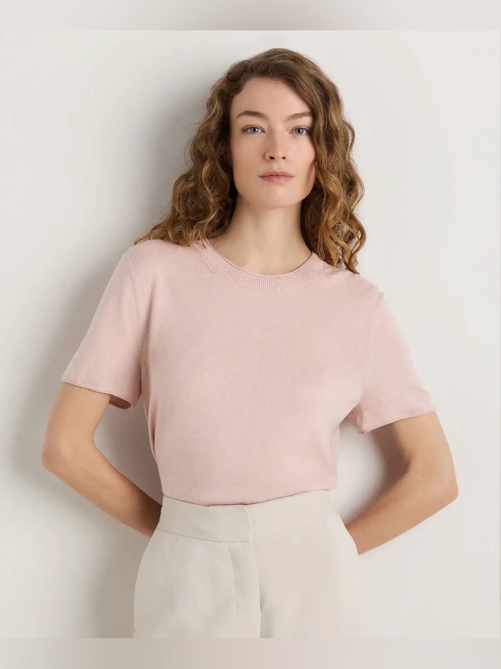 Quince Lightweight Cotton Cashmere Relaxed Sweater Tee In Sugar Stone